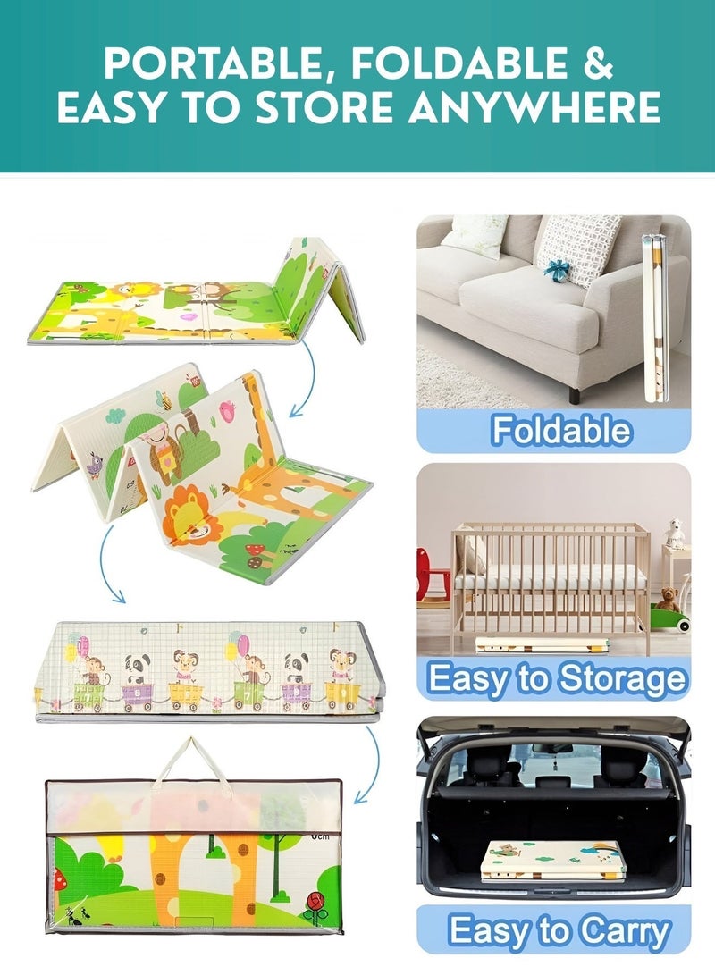 جوني سجادة لعب للأطفال والرضع – سجادة أرضية كبيرة قابلة للطي للزحف، مقاومة للماء وغير قابلة للانزلاق، ناعمة وغير سامة، مبطنة كسجاد لعب للأطفال للاستخدام الداخلي ووقت الاستلقاء على البطن - Image 1